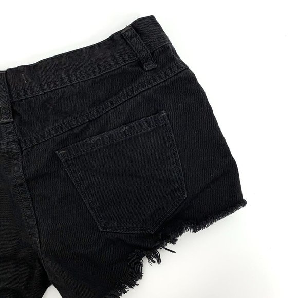 Free People Denim Shorts Sharkbite Black Button Fly Fray Hem Distress - Picture 10 of 10